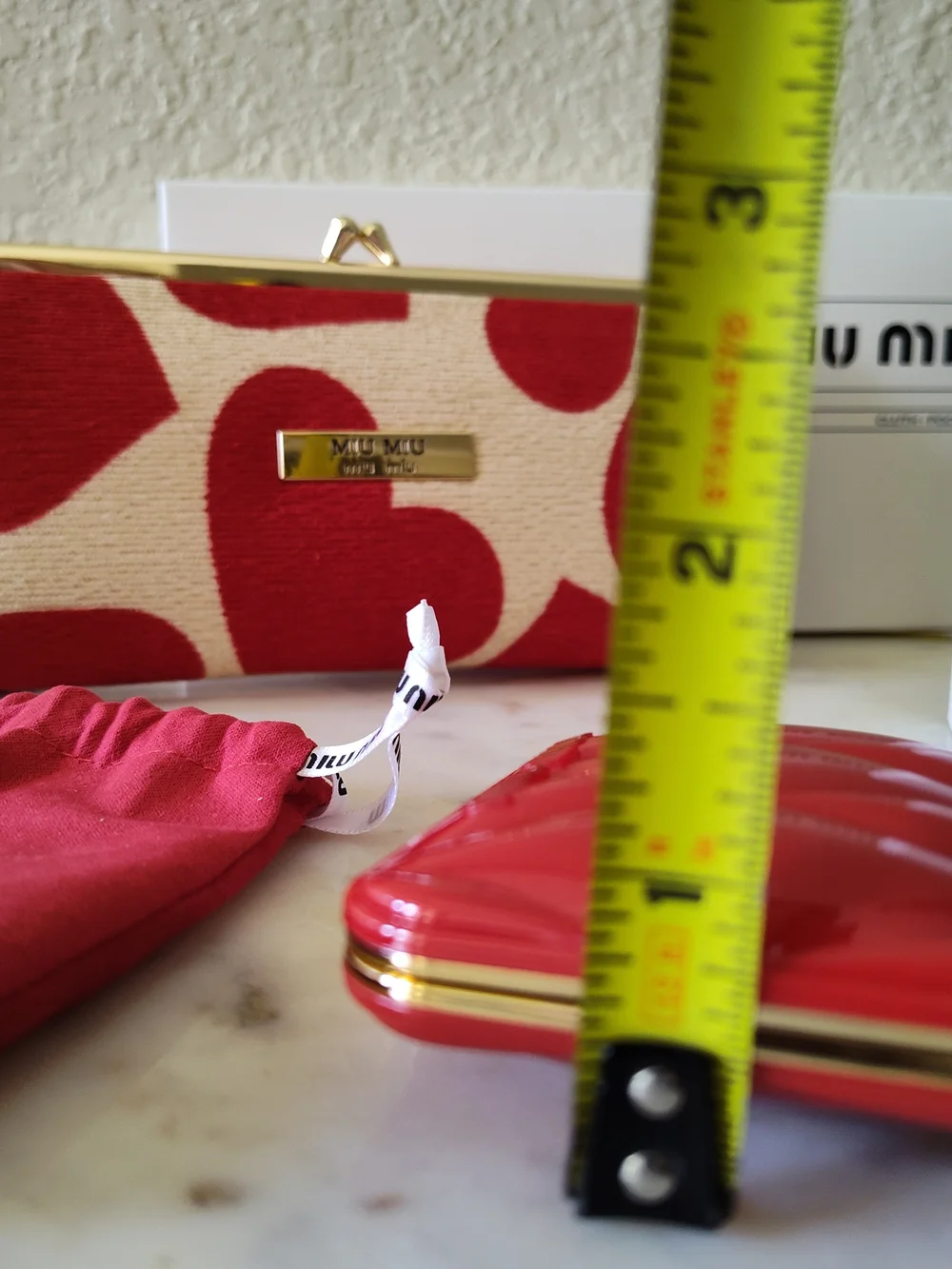 MIU MIU Red Ivory Heart Print Mirror Miroir Compact Clutch Pochette Gift Set NIB